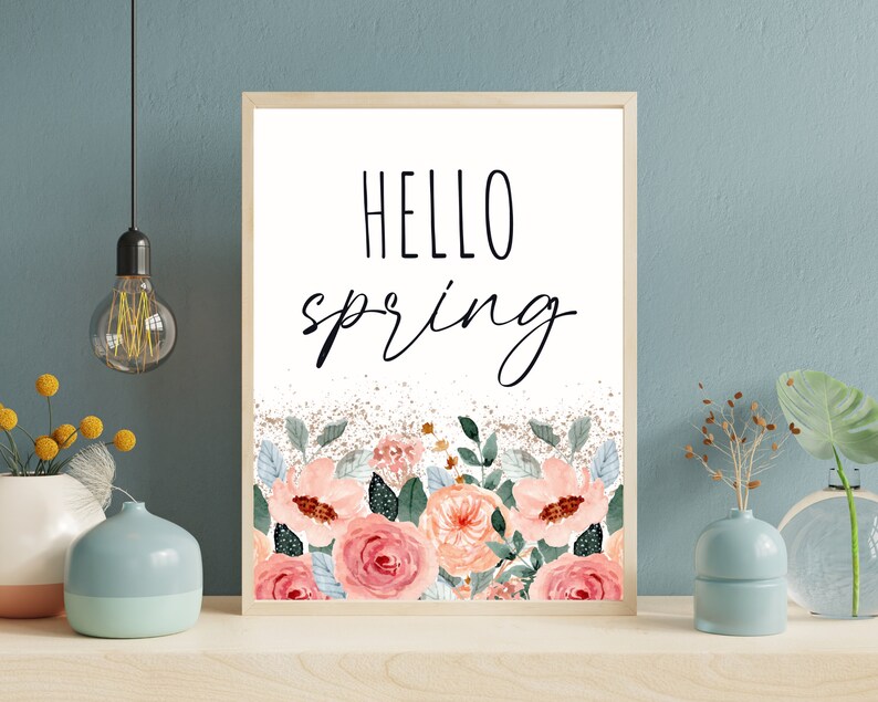 Hello Spring Printing Hello Spring Print | Watercolor Flower Print | Botanical Print | Spring ...