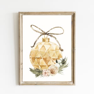 Christmas Ornament Print | Vintage Style Christmas Wall Art | Gold Ornament Printable | Watercolor Ornament Print | DIGITAL DOWNLOAD