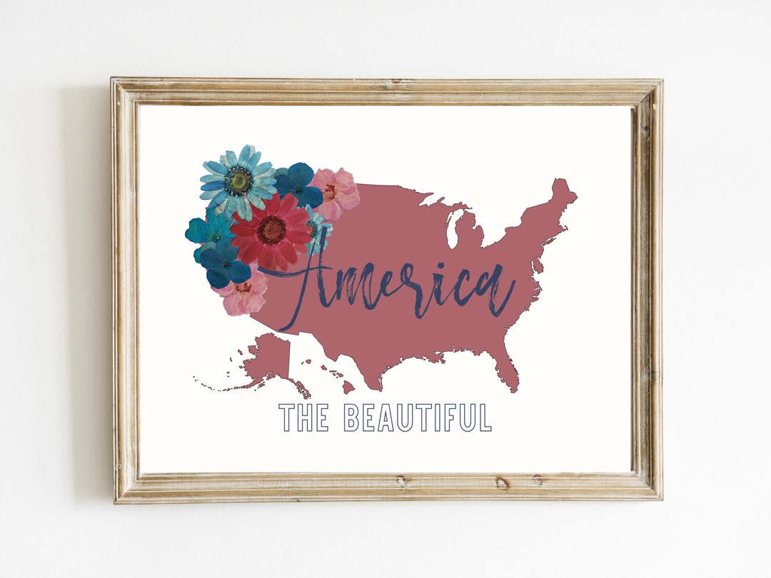 America the Beautiful Print | Watercolor Map of USA | Patriotic Quote ...