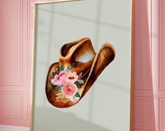 Floral Cowgirl Hat Print | Pink Western Decor (Digital Download)