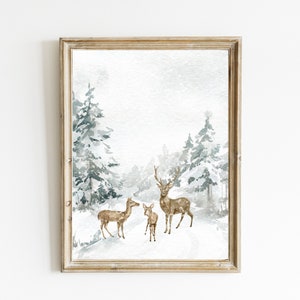 Winter Animals Print | Woodland Scene Print | Winter Wall Art | Snowy Forest Print | Christmas Landscape | Winter Watercolor | DIGITAL PRINT