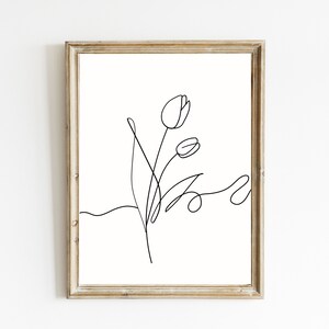 Flower Line Art | Tulip Line Art | Floral Print | Spring Wall Decor | Floral Line Art | Botanical Print | Flower Wall Art | DIGITAL DOWNLOAD