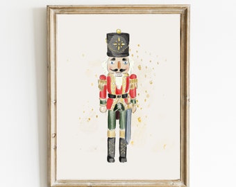 Nutcracker Christmas Print | Nutcracker Wall Art | Watercolor Nutcracker Printable | Christmas Home Decor | Holiday Art | Digital Download