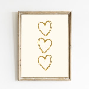 Gold Hearts Print | Heart Line Art Printable | Valentine's Day Wall Art | Three Hearts Print | Valentine's Day Home Decor | DIGITAL DOWNLOAD