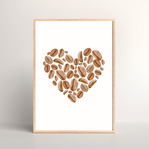 Coffee Bean Print Coffee Bean Heart Printable Coffee Wall Art Coffee Bar Print Coffee Art Kitchen Wall Art DIGITAL DOWNLOAD image 2