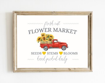 Sunflower Print | Flower Market Print | Summer Home Art | Sunflower Printable Wall Art | Watercolor Sunflower Truck Print | DIGITAL DOWNLOAD