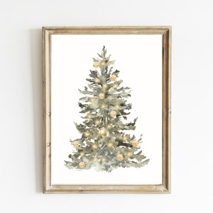 Christmas Tree Print | Christmas Printable Wall Art | Vintage Style Christmas Decorations | Snowy Tree Watercolor Painting | Winter Wall Art