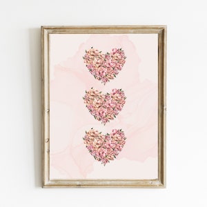 Heart Valentine&#39;s Day Print | Flower Heart Wall Art | Pink Valentine&#39;s Decor | Galentine&#39;s Day Art | Valentine Printable | DIGITAL DOWNLOAD