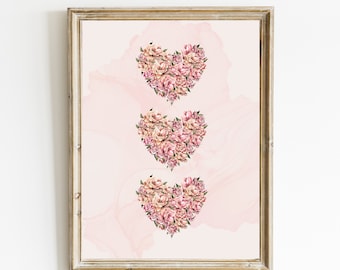 Herz Valentinstag Druck | Blumen Herz Wandkunst | Rosa Valentinstag Dekor | Galentine's Day Kunst | Valentine Printable | DIGITALER DOWNLOAD