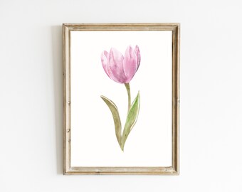 Aquarell-Druck einer rosa Tulpe | Frühlings-Wandbild (Digitaler Download)