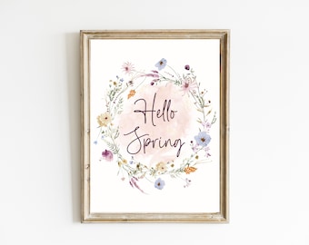 Hello Spring Print | Spring Floral Art | Spring Wildflowers Print | Spring Decor | Easter Printable | Farmhouse Print | DIGITAL DOWNLOAD