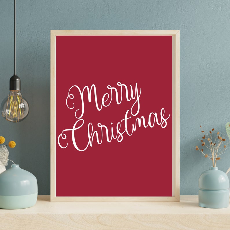 Merry Christmas Word Art Print Red and White Christmas - Etsy