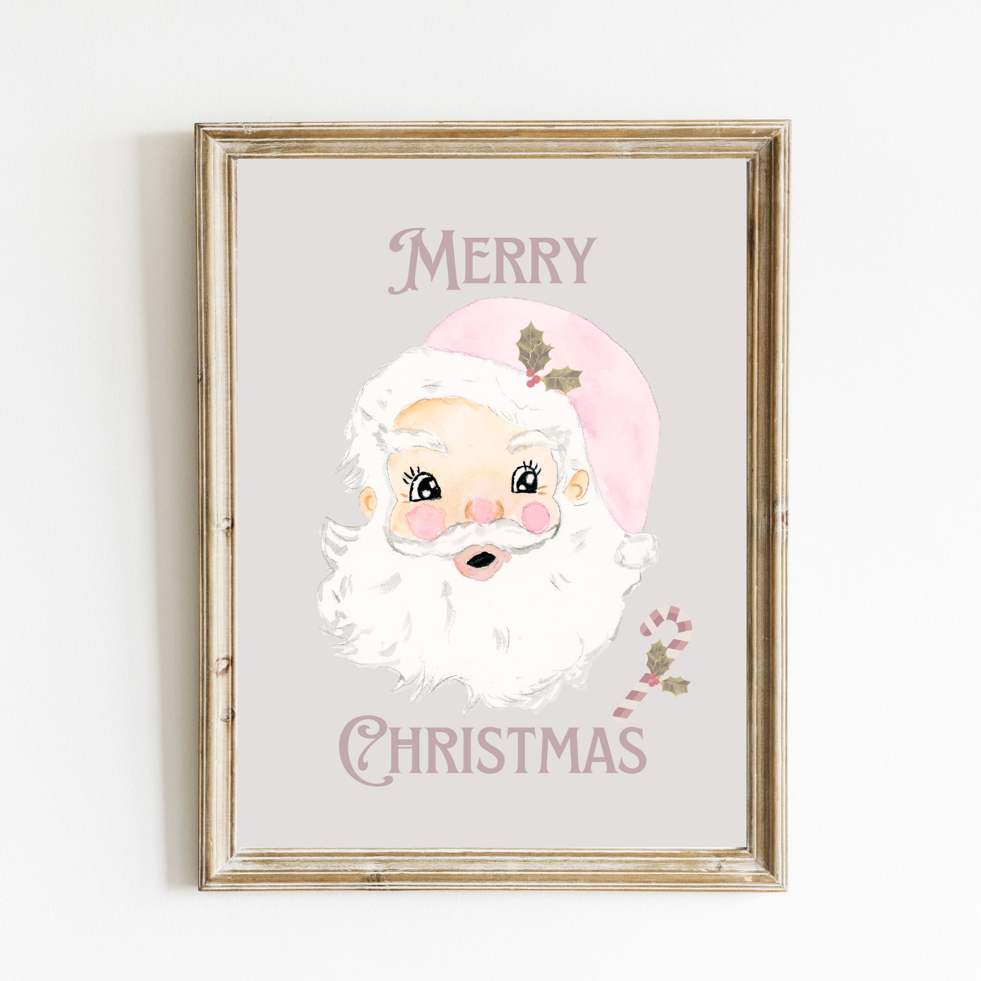 Vintage Pink Santa Claus Print | Watercolor Santa Claus Wall Art | Pink Holiday Decor | Whimsical Christmas Printable | DIGITAL DOWNLOAD