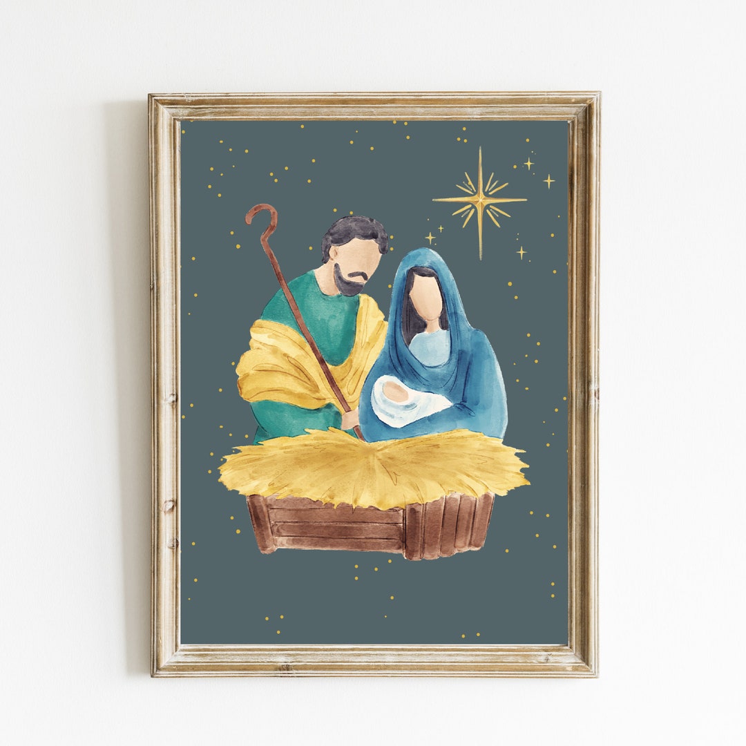 Nativity Scene Art Print | Christmas Wall Art Printable | Jesus, Mary ...