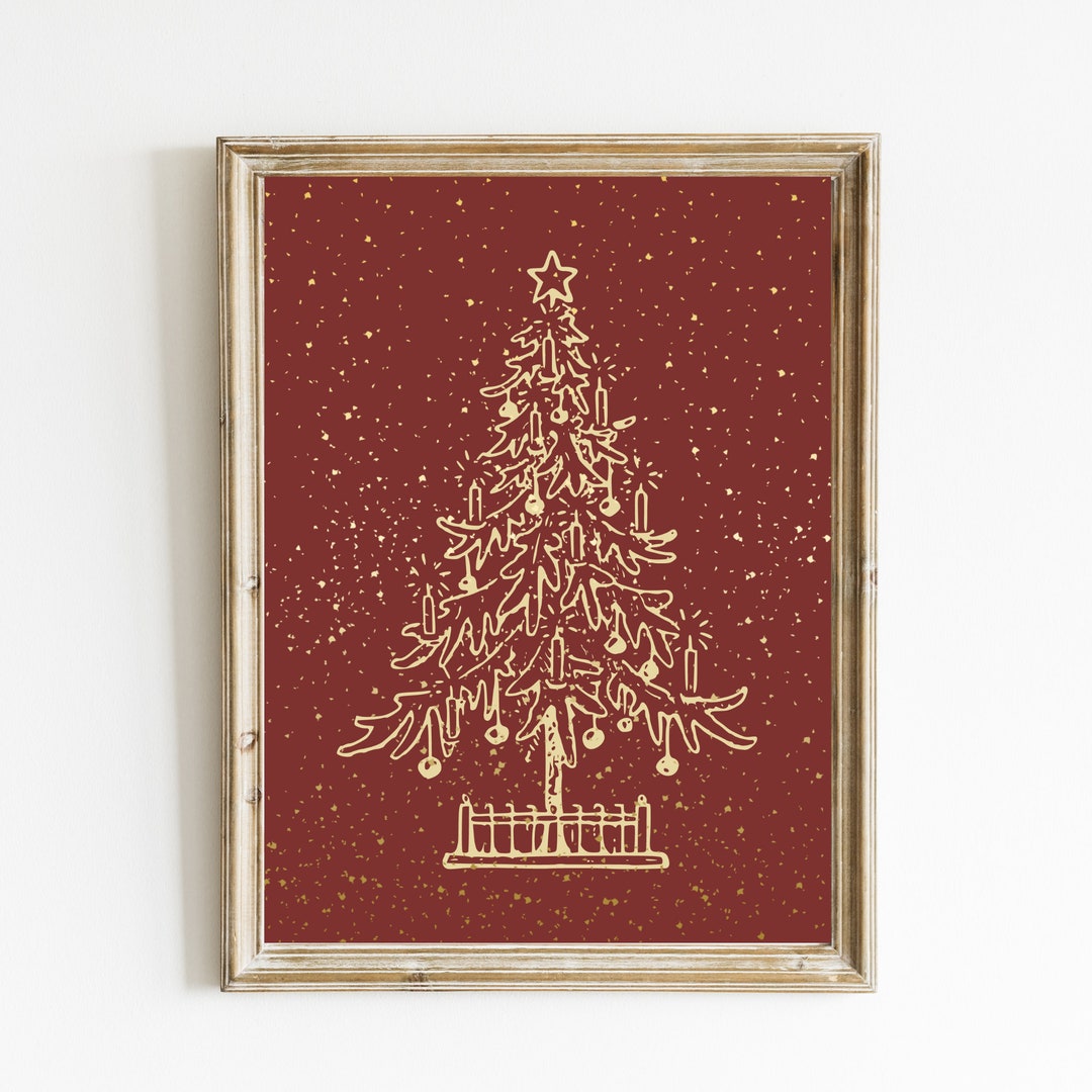 Christmas Tree Print Gold Christmas Tree Printable Art Vintage ...