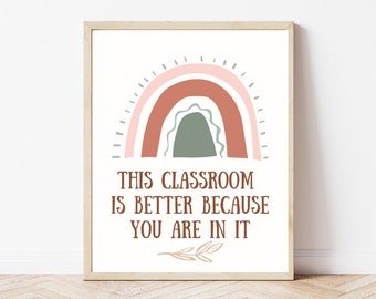 Cette salle de classe est mieux avec vous Imprimer | Affiche d'affirmation positive | État d'esprit de croissance | Décor de salle de classe Boho | Éducation | TÉLÉCHARGEMENT NUMÉRIQUE