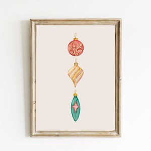 Christmas Wall Art | Christmas Printable | Christmas Tree Ornaments Print | Watercolor Xmas Art | Winter Holiday Decor | Christmas Decor