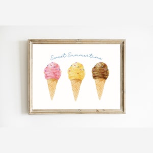 Impresión de helado / Dulce estampado de verano Letrero de helado / Arte de cono de helado / Letrero de habitación para niños / Impresión de verano / DESCARGA DIGITAL