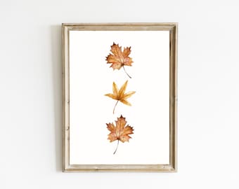 Hojas que caen Impresión de otoño / Arte imprimible de otoño de acuarela / Impresión rústica / Arte de pared de otoño / Decoración de otoño / Impresión de otoño / DESCARGA DIGITAL
