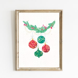 Christmas Ornaments Print | Christmas Ornament Wall Art | Red and Green Decorations | Holiday Decor | Printable Christmas | DIGITAL DOWNLOAD