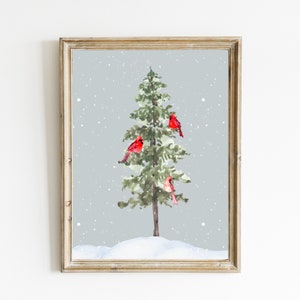 Kardinal Weihnachtsbaum Druck | Verschneite Baum Printable | Winter Cardinals Wandkunst | Urlaub Wohnkultur | Winterwald Print | DIGITALDRUCK
