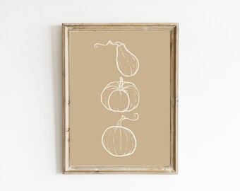 Neutral Pumpkin Painting | Gourd Print | Modern Fall Print | Vintage Style Autumn Art | Beige Fall Decor | Autumn Poster | DIGITAL DOWNLOAD