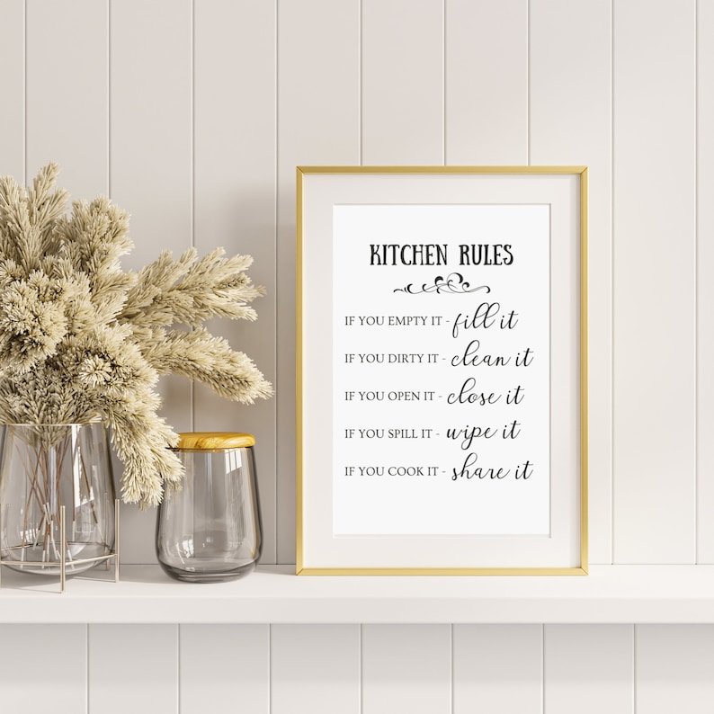 Kitchen Rules Sign Kitchen Wall Decor Printable Art Etsy