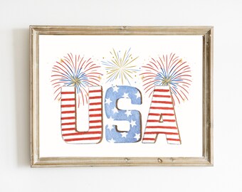 USA Fireworks Print | 4th of July Wall Art (Digital Download)