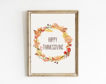 Happy Thanksgiving Print | Thanksgiving Wall Art | Watercolor Fall Printable | Boho Thanksgiving Decor | DIGITAL DOWNLOAD