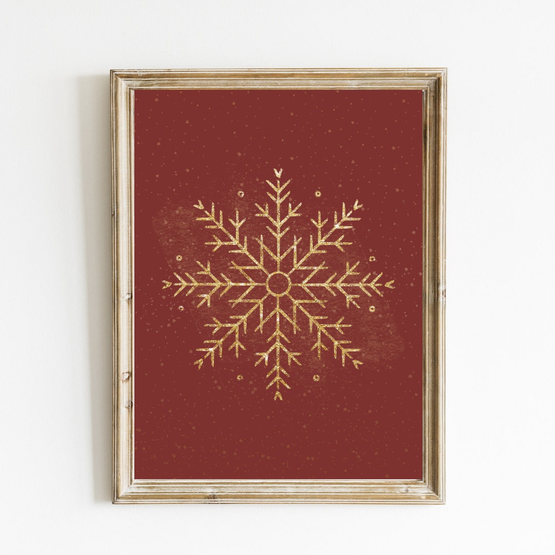 Snowflake Print Christmas Wall Decor Winter Wall Decor Gold and Red