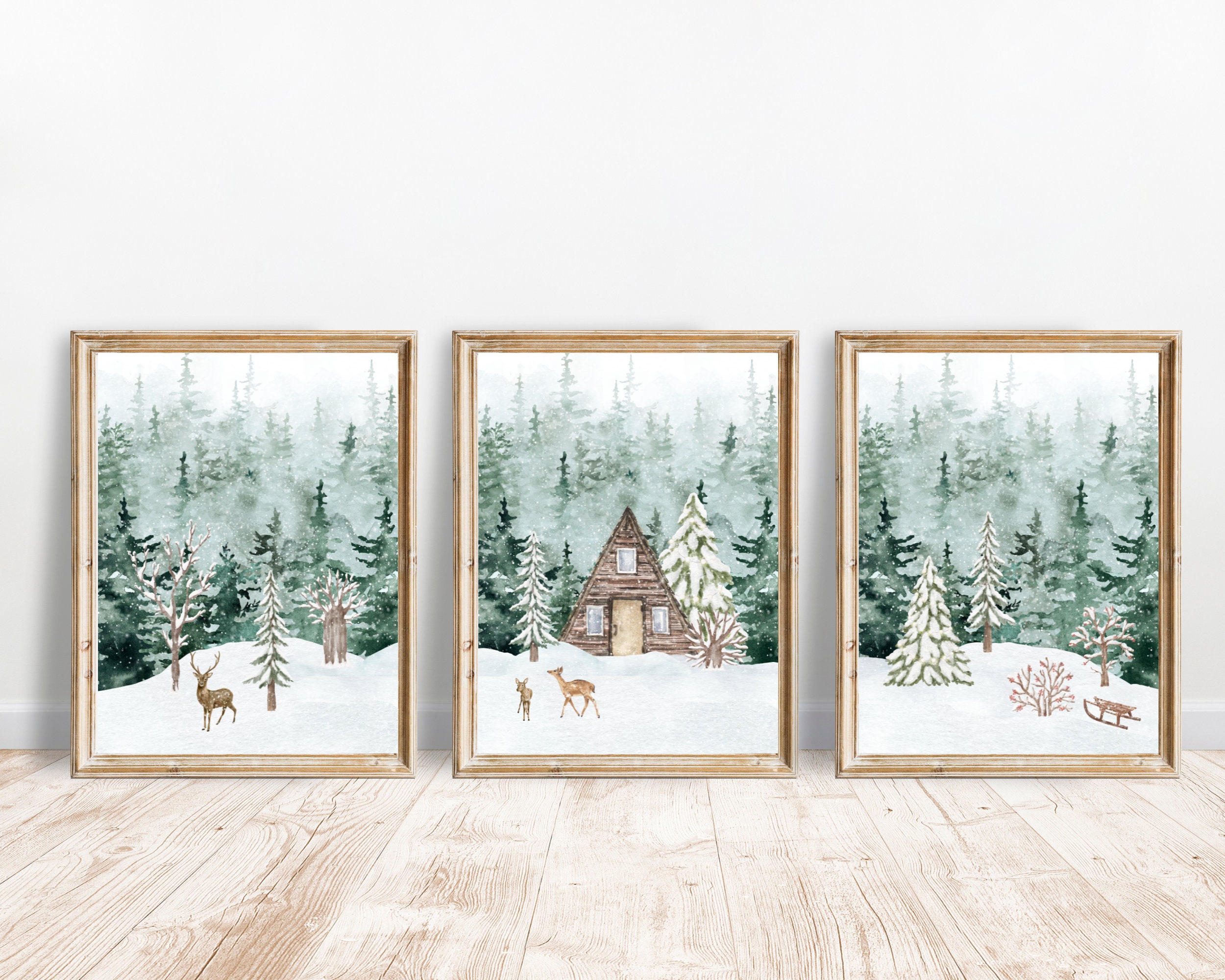 Winter Landscape Print | SET OF 3 Christmas Gallery Prints | Christmas ...