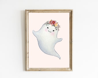 Cute Ghost Print | Halloween Digital Print | Watercolor Ghost Art | Autumn Home Decor | Fall Printable Art | DIGITAL DOWNLOAD