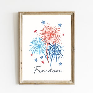 Freedom Fireworks Print | Fourth Of July Decor | Independence Day Printable | Watercolor Fireworks | Red, White, and Blue | DIGITAL DOWNLOAD