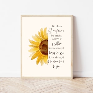 Be a Sunflower Sign Printable Wall Art Sunflower Decor Positivity Quote ...