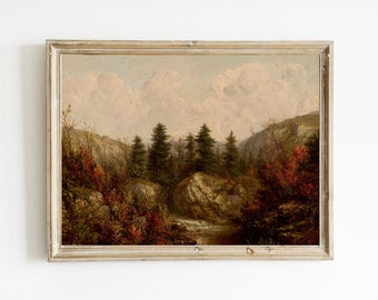Fall Landscape Print | Rustic Autumn Print | Vintage Autumn | Moody Countryside Painting | Farmhouse Decor | Fall Wall Digital Print