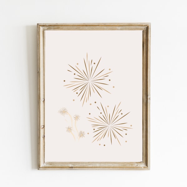 Fireworks Wall Print | New Year's Eve Wall Art | Gold Fireworks Printable | Celebration Home Decor | Cute Holiday Decor | DIGITAL DOWNLOAD