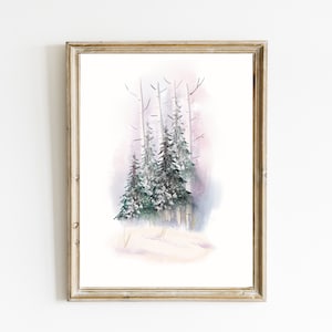 Snowy Forest Winter Print | Christmas Woodland Wall Art | Printable Christmas Art | Snowy Fir Trees Printable | Digital Download