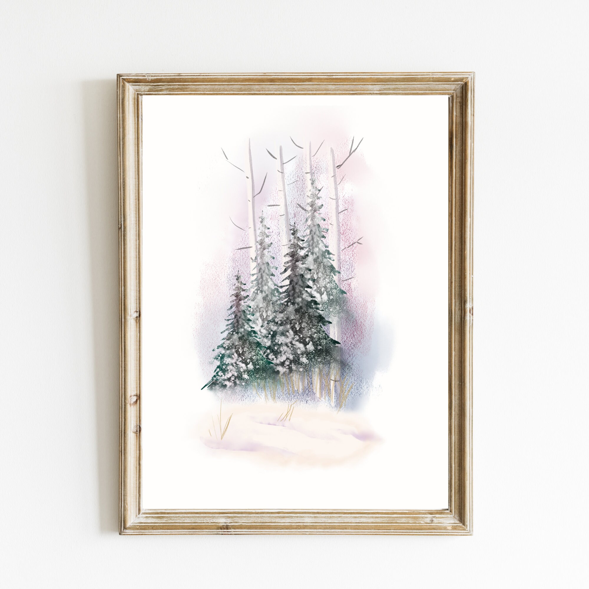 Snowy Forest Winter Print | Christmas Woodland Wall Art | Printable ...