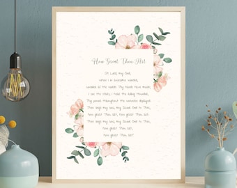 How Great Thou Art Wall Print | Printable Hymn Art | Digital Print Instant Download | Watercolor Painting | Christian Home, Office Decor |