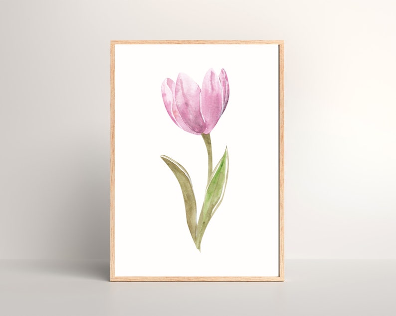 Pink Tulip Print Watercolor Tulip Wall Art Pink Easter - Etsy