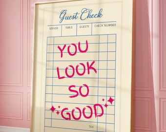 Guest Check Poster | Bar Cart Print | Check Poster | Retro Wall Art | Preppy Decor | Dorm Room Print | Bedroom Wall Art | DIGITAL DOWNLOAD
