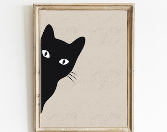 Black Cat Halloween Art Print | Spooky Home Decor (Digital Print)