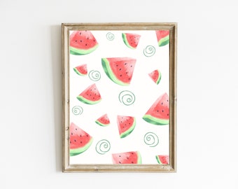 Watercolor Watermelon Slice Print | Summer Kitchen Decor (Digital Download)