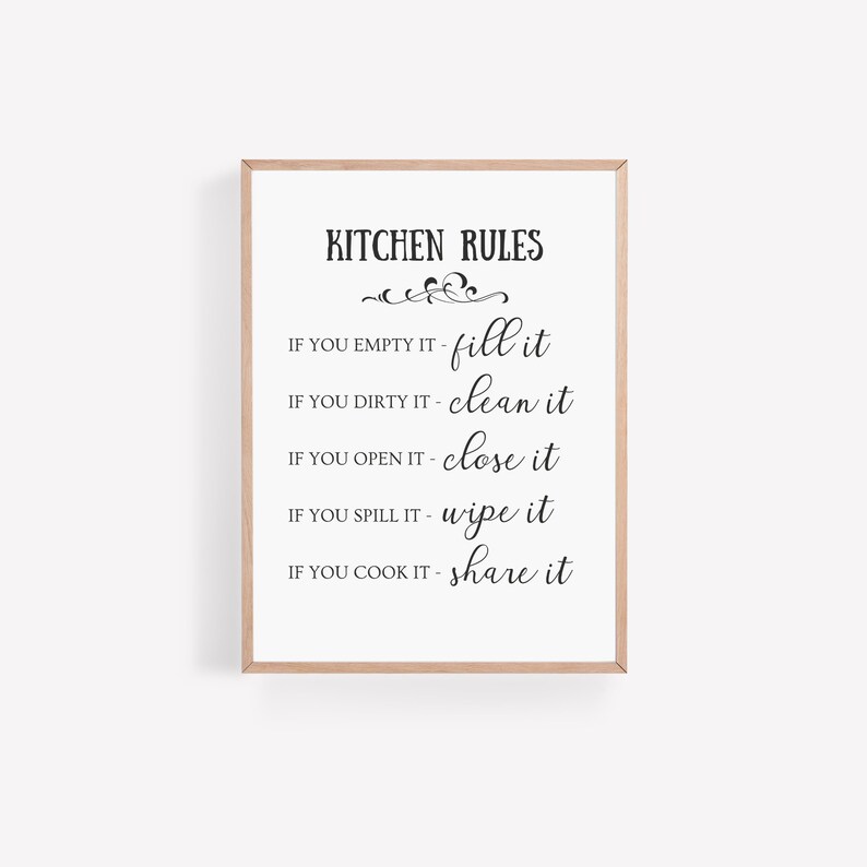 Kitchen Rules Sign Kitchen Wall Decor Printable Art Etsy