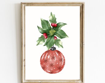 Adorno de árbol de Navidad Arte de pared imprimible / Decoración navideña de estilo vintage / Impresiones navideñas boho / Arte navideño / Descarga digital