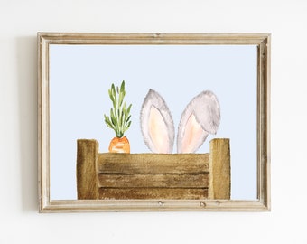 Bunny Ears Print | Watercolor Bunny Print | Carrot Printable | Spring Wall Art | Funny Garden Print | Easter Bunny Print | DIGITAL DOWNLOAD