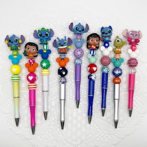 Lilo and Stitch Inspired Autograph Pen, beaded ballpoint pen with Disney Doorable, Angel, Scrump, Pleakley, Alien