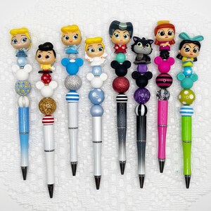 Caneta autógrafo inspirada na Cinderela, caneta esferográfica com contas e porta-chaves da Disney, Fada Madrinha, Príncipe Encantado