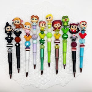 Peter Pan Inspired Autograph Pen, beaded ballpoint pen with Disney Doorable, Tinkerbell, Wendy, Hook, Tick-Tock, Smee