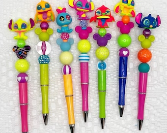 Op Lilo and Stitch geïnspireerde handtekeningpen, balpen met kralen en neongloed Disney Doorable